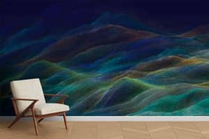 Papier peint panoramique Brouiller vue floue d’un paysage imaginaire qui peut évoquer différents lieux. Qu’il s’agisse d’un environnement sous-marin, d’une montagne de couleurs irréelles ou d’une autre planète,