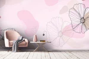 Le papier peint panoramique « Nature flise » est une envolée de bulles disparates aux couleurs pastel, qui jouent à cache-cache avec des effets de transparence : bleu doux, vert amande, beige rosé.