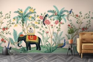Le papier peint « Rose frontière » est une promesse de voyage vers des contrées orientales et idylliques. Sur un fond coquille d’œuf, une végétation colorée et variée se dresse sur la tapisserie vintage
