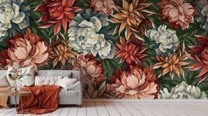 Papier peint panoramique PEONY vénère la fleur généreuse et sensuelle. Le floral prend le pouvoir avec intensité, par le biais de ses pivoines en gros plan. Le papier peint s’affirme dans un style baroque.