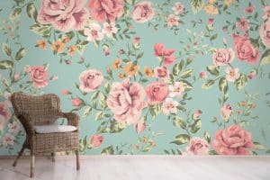 Le papier peint panoramique « Vintage moni » expose des fleurs et leurs feuilles dans un charme évident.