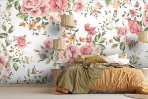 Le papier peint panoramique « Vintage moni » expose des fleurs et leurs feuilles dans un charme évident.