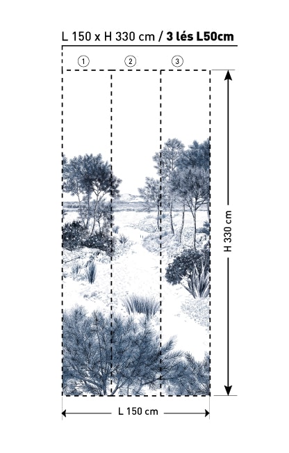 DUNE Bleu PanneauA L150 H330cm IL papier peint dekozy.fr