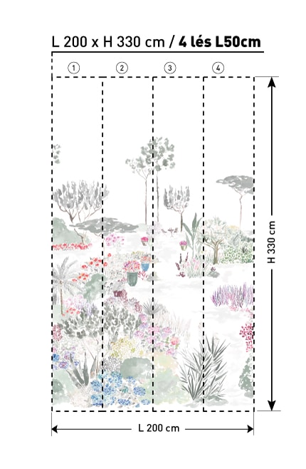 JARDINDEFRANCE GRIS VERT Panneau A L200 H330 IL papier peint dekozy.fr