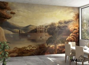 Un papier peint représentant un lac dans une vallée offre une belle façon d'apporter la nature à l'intérieur de votre maison. Il peut créer une ambiance de calme et de détente, parfaite pour échapper au stress quotidien et se sentir connecté à la beauté naturelle.