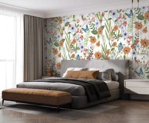 Floraison printanière dans la décoration d’intérieur. Le papier peint panoramique GERMINA fait tourbillonner des feuilles et des fleurs plurielles sur vos murs. Les corolles tantôt champêtres, tantôt exotiques, se mélangent avec charme sur la tapisserie. Une brise végétale et florale habille votre décoration d’intérieur. Le papier peint printanier propose quatre versions : penchez pour des couleurs naturelles sur un fond blanc (vert, corail, ocre, rouge) ; craquez pour le modèle blanc et gris et sa joyeuse sobriété ; osez la version sur fond brique pour un look plus méridional ou faites le choix de la grâce vintage avec le modèle sur fond vert kaki et ses motifs beiges, bancs et brique, so chic ! Ornez votre univers d’un décor floral qui fait un bien fou au moral.  